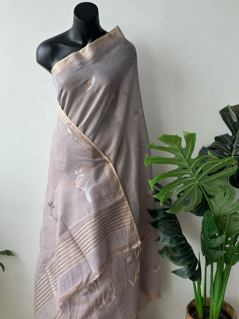 Jamdani weaving silk linen saree - Musturd
