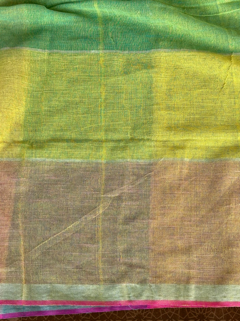 Multicolour cotton linen saree