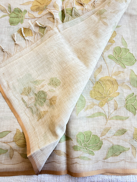 Aari Emb work noil cotton saree