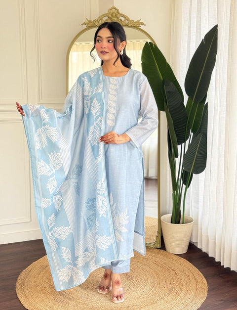 Light Blue silk cotton Ready suit set