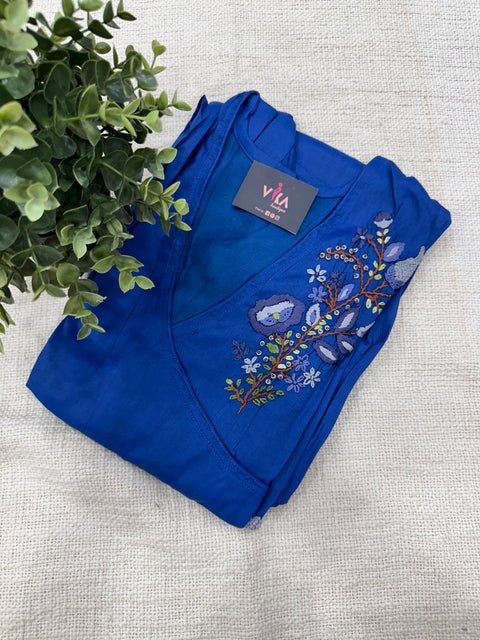 size 44 Hand embroidery Blue kurti