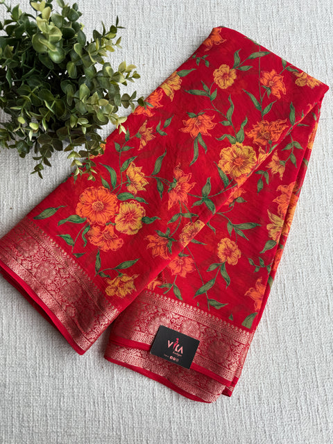 Floral Printed semi chiffon saree