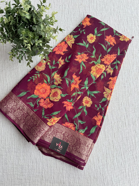 Floral Printed semi chiffon saree