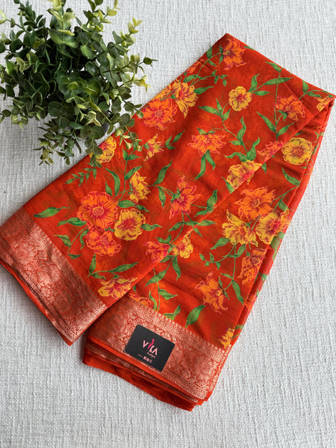 Floral Printed semi chiffon saree