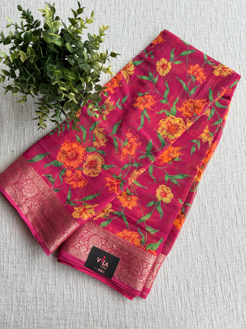Floral Printed semi chiffon saree