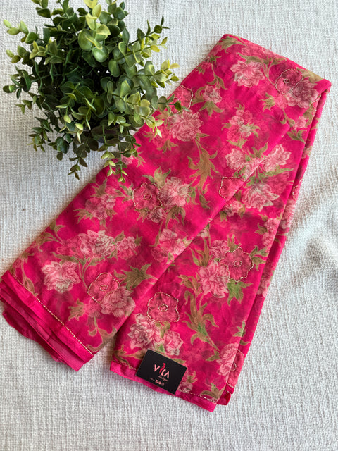 Cut dhaana work Floral printed chiffon saree