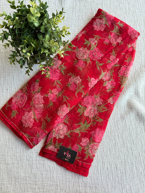 Cut dhaana work Floral printed chiffon saree