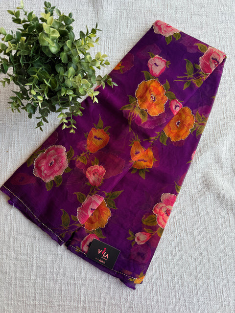 Cut dhaana work Floral printed chiffon saree