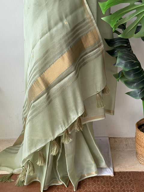 Golden embroidery silk cotton saree