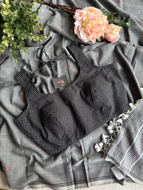 Bhutta weaving mul cotton saree with blouse