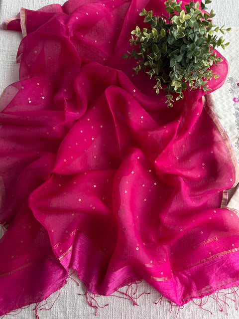 White and pink tissue dupatta suit set