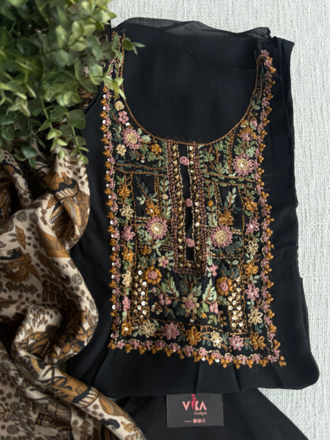 French knot emb georgette salwar material
