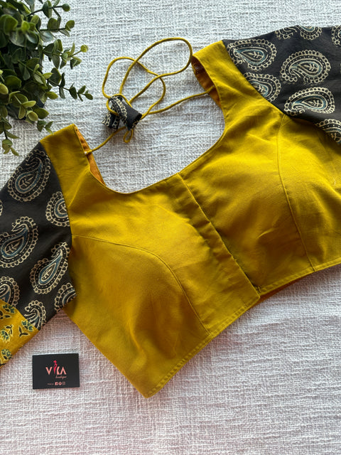 3/4 sleeve patch work cotton blouse