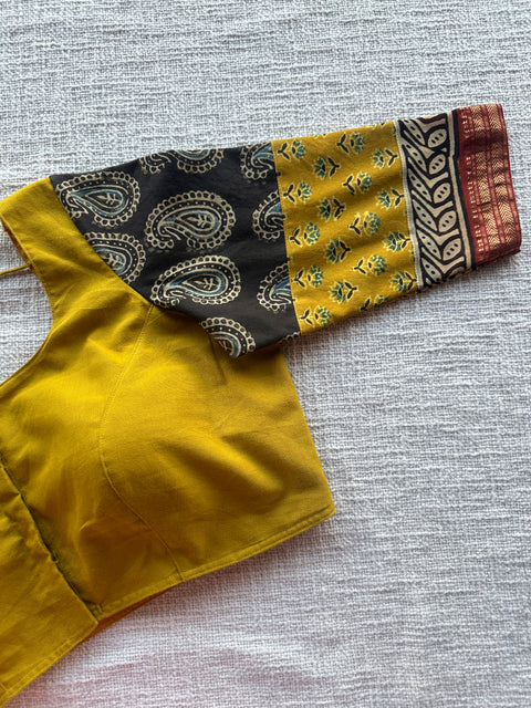 3/4 sleeve patch work cotton blouse