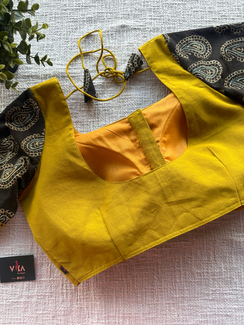 3/4 sleeve patch work cotton blouse
