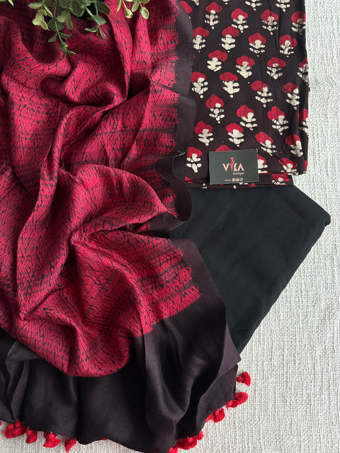 Printed cotton spun top with Tussar dupatta