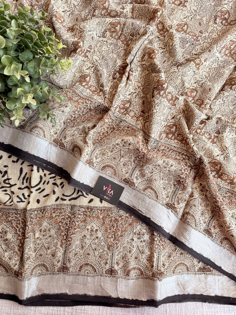 Printed linen cotton saree