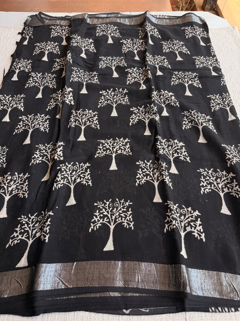 Printed linen cotton saree