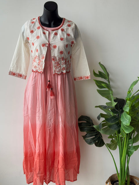 Floral Embroidered Shrug with peachish pink grown