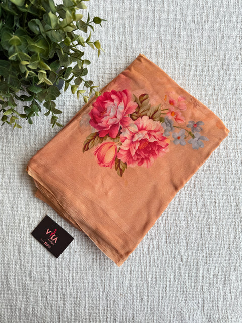 Digital floral printed pure chiffon saree