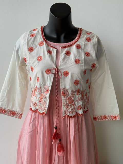 Floral Embroidered Shrug with peachish pink grown