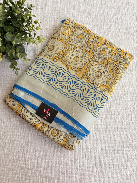 Printed linen cotton saree