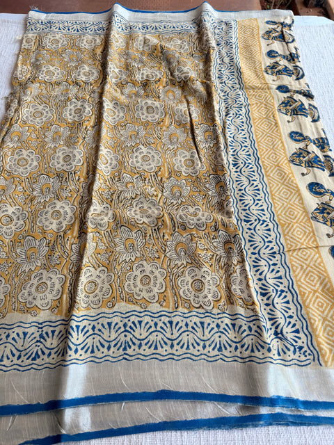 Printed linen cotton saree