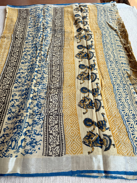 Printed linen cotton saree