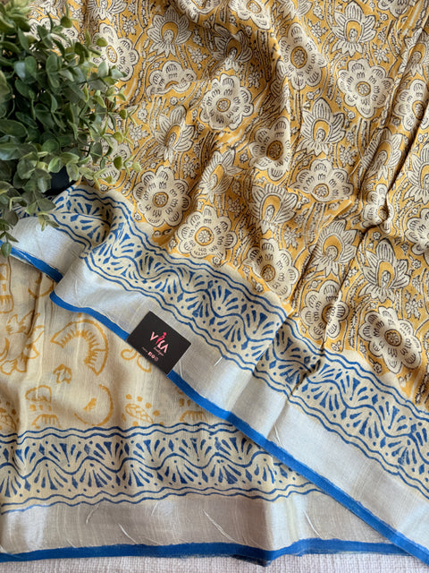 Printed linen cotton saree