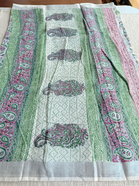 Printed linen cotton saree