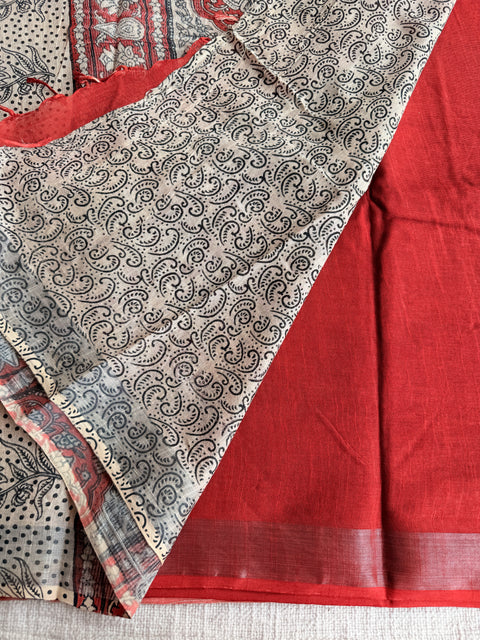Printed linen cotton saree