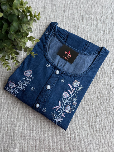 Embroidery Denim Nighty - Dark Blue