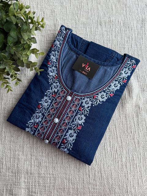Embroidery Denim Nighty - Dark Blue