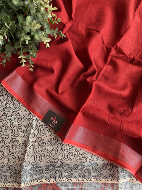 Printed linen cotton saree