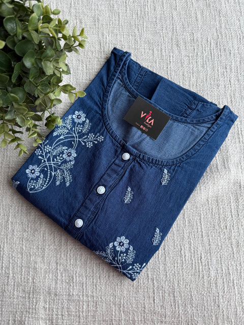 Embroidery Denim Nighty - Dark Blue