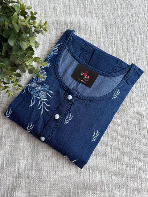 Embroidery Denim Nighty - Dark Blue