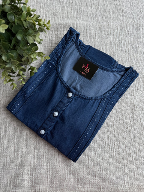 Embroidery Denim Nighty - Dark Blue