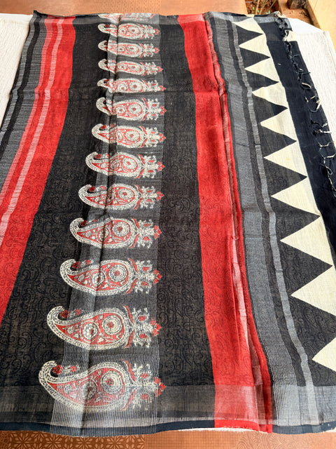 Printed linen cotton saree