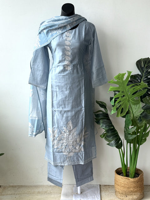 Light Blue silk cotton Ready suit set