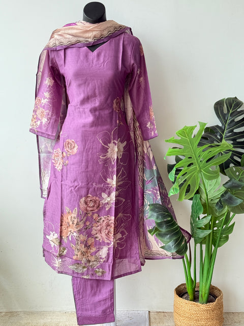 Purple silk cotton Ready suit set