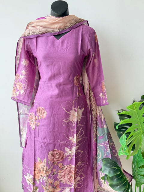 Purple silk cotton Ready suit set