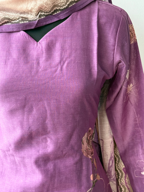 Purple silk cotton Ready suit set