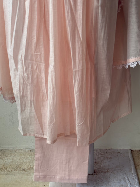 Peach emb mul cotton Ready suit set