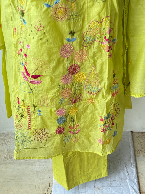Green emb mul cotton Ready suit set