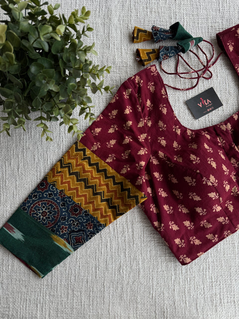 Maroon patch work Blouse