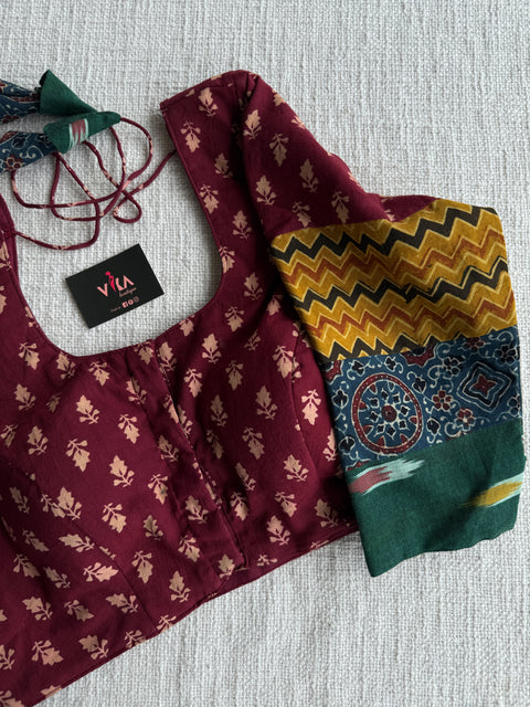 Maroon patch work Blouse