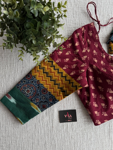 Maroon patch work Blouse