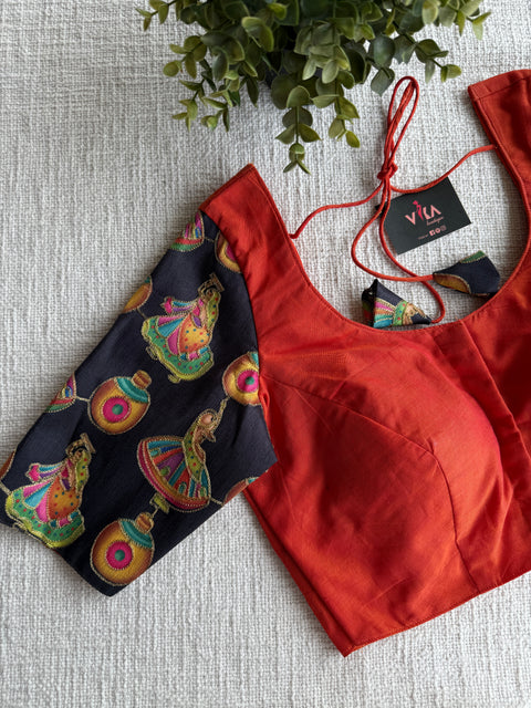 Orange with multi Black designer sleeves