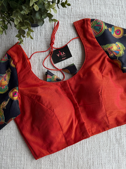 Orange with multi Black designer sleeves