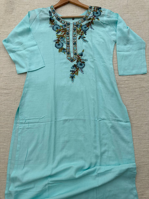 Hand Emb Light blue Rayon kurti